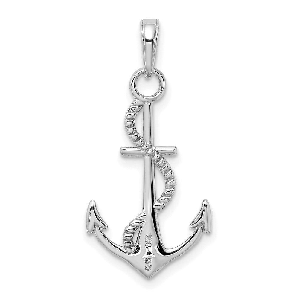14K White Gold Polished Anchor with Rope Pendant
