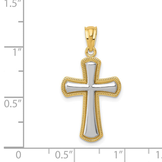 14k and White Rhodium Polished Cross Pendant