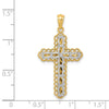 14K Two-tone Polished 2-Level Filigree Cross Pendant