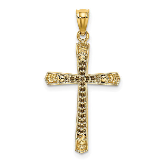 14K Two-tone Polished Diamond-cut Cross Pendant