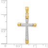 14K Two-tone Polished Diamond-cut Cross Pendant