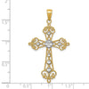 14K and White Rhodium Polished Diamond-Cut Cut-Out Cross Pendant