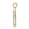 14K Two-tone Polished Filigree 2 Level Heart Cross Pendant