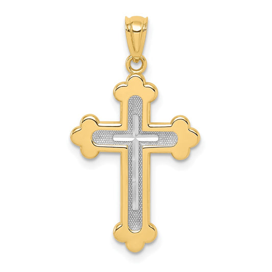 14k Two-tone Polished Budded Cross Pendant