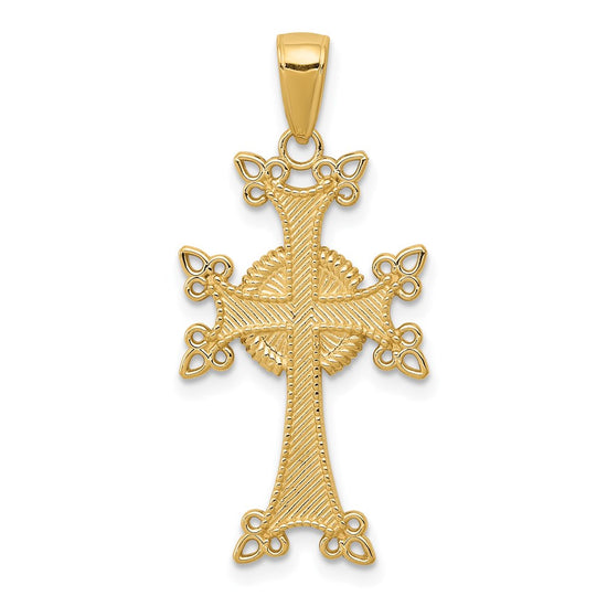 14K Polished and Textured Armenian Cross Pendant