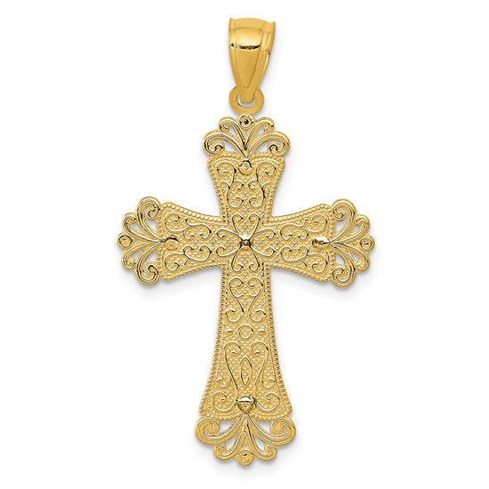 14K Two-tone Polished 2-Level Fleur de Lis Cross Pendant