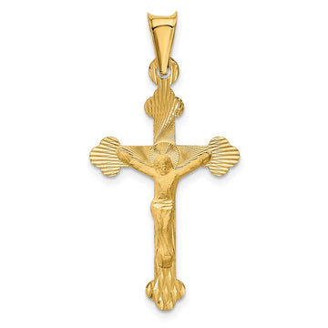 14k Polished Satin and Diamond-cut Crucifix Pendant