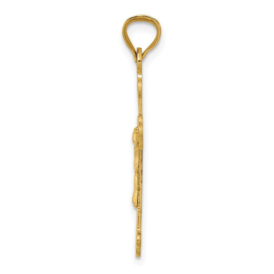 14k Polished Satin and Diamond-cut Crucifix Pendant
