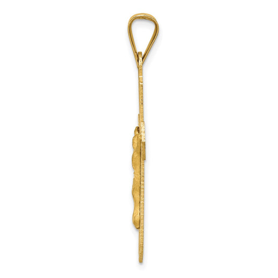 14k Polished Satin and Diamond-cut Crucifix Pendant