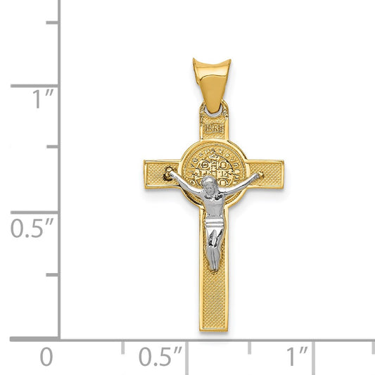 14k Two-Tone Crucifix Reverses to St. Benedict Medal Pendant