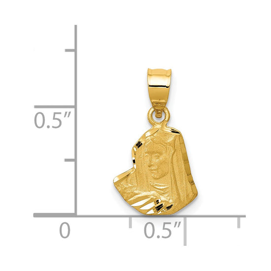 14K Satin Diamond-cut Virgin Mary Pendant