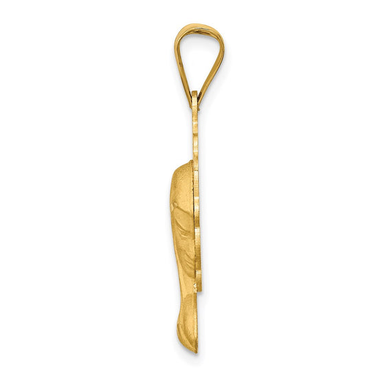 14k Satin and Polished Diamond-cut Virgin Mary Scalloped Edge Pendant