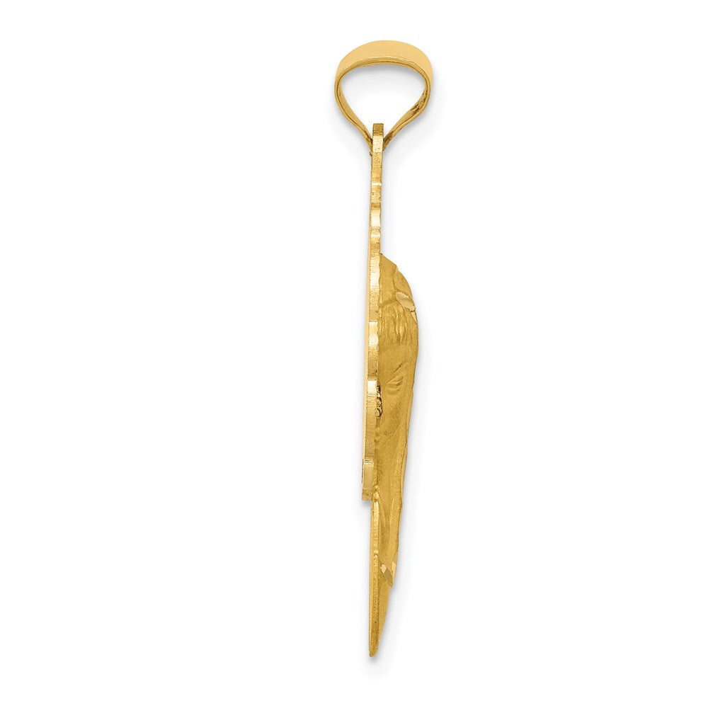 14k Satin and Polished Diamond-cut Virgin Mary Scalloped Edge Pendant