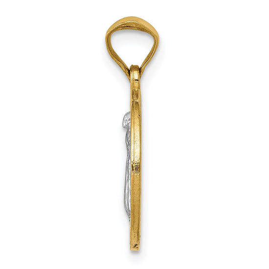 14k and White Rhodium Solid St. Benedict Medal Round Pendant