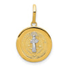 14k and White Rhodium Solid St. Benedict Medal Round Pendant