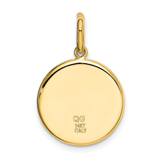 14K Polished And Satin Solid St Christopher Medal Round Pendant