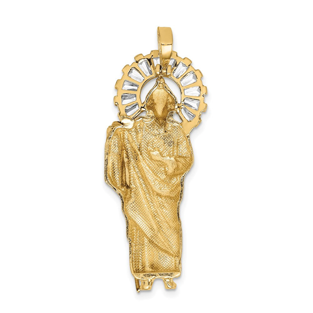 14K and White Rhodium CZ Polished Diamond-cut St. Jude Thaddeus Pendant