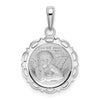 14K White Gold Polished Angel Cherub on Round Scallop Frame Pendant