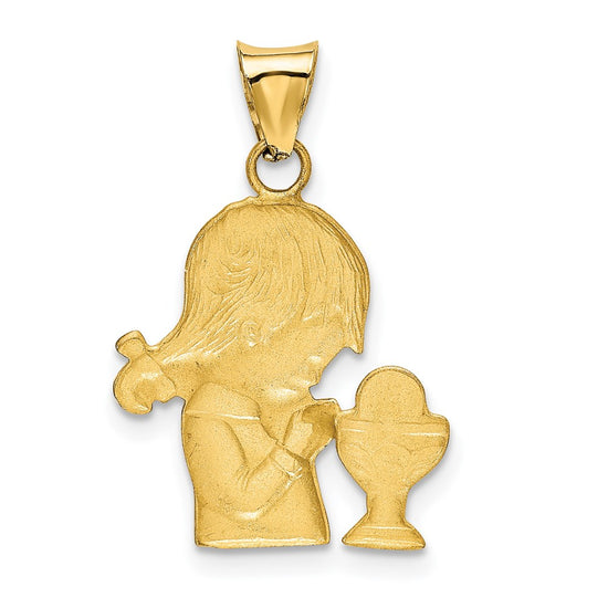 14K and White Rhodium Diamond-cut Girl Communion Semi-solid Pendant