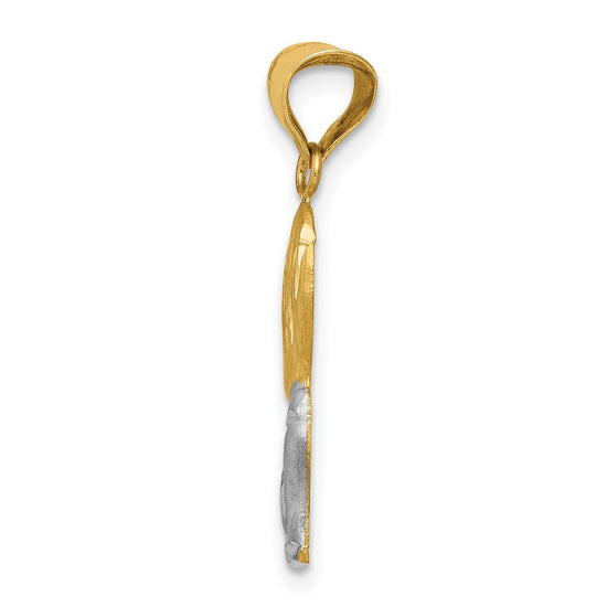 14K and White Rhodium Diamond-cut Boy Communion Semi-solid Pendant
