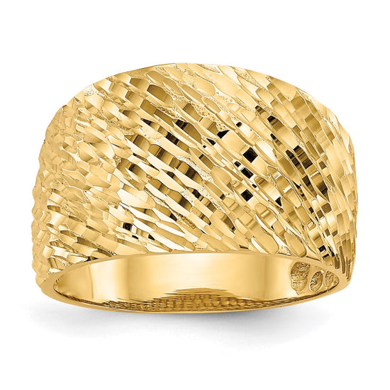 14K Polished and Textured Diamond-cut Dome Ring
