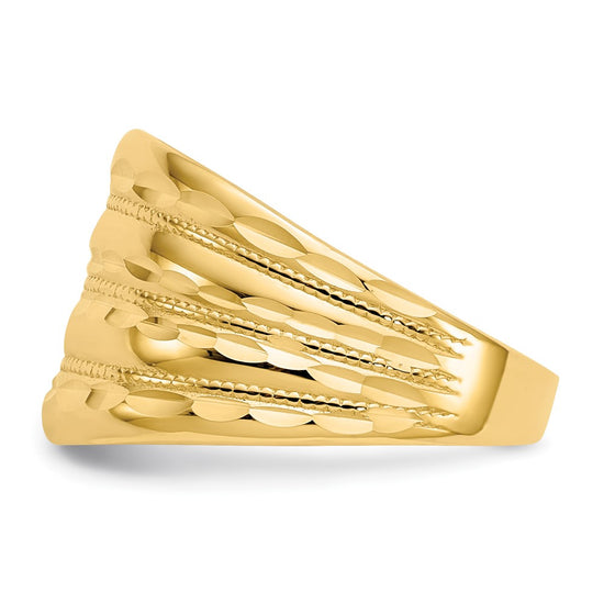 14K Polished Diamond-cut Four Ridge Fashion Dome Ring