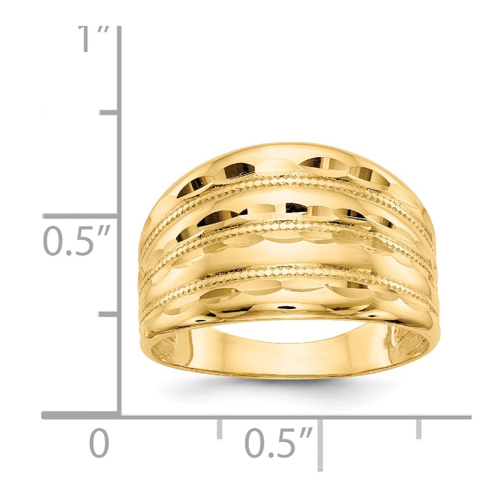 14K Polished Diamond-cut Four Ridge Fashion Dome Ring
