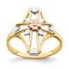 14K Two-tone with White Rhodium Polished Cross with Flower Ring