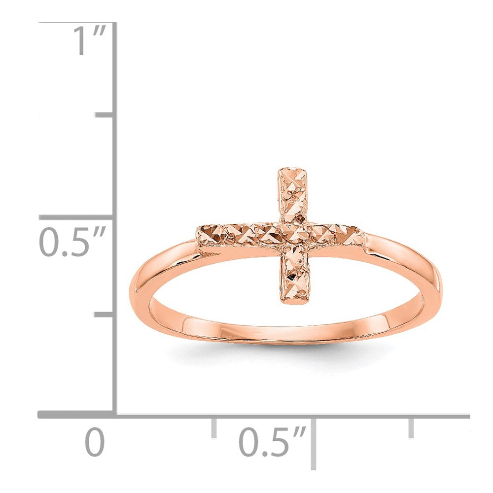 14k Rose Gold Polished and Diamond-cut Cross Ring