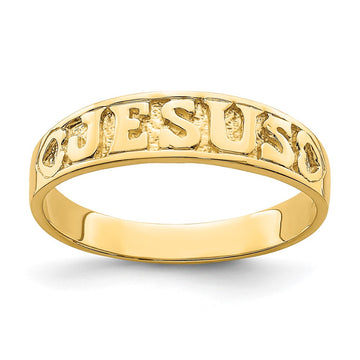 14K Polished JESUS with Hearts Ring