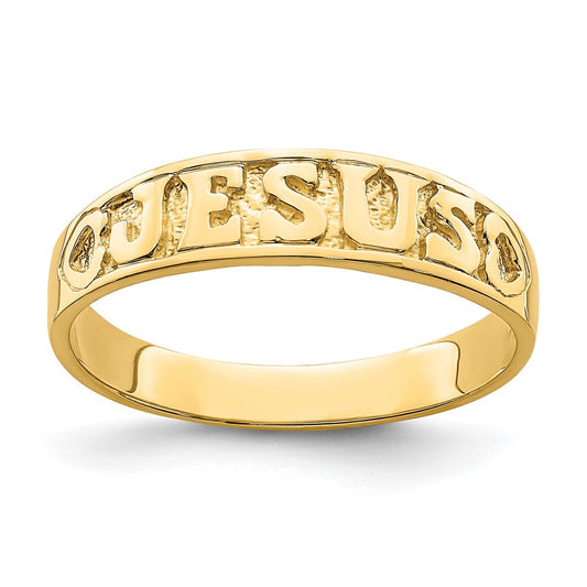 14K Polished JESUS with Hearts Ring
