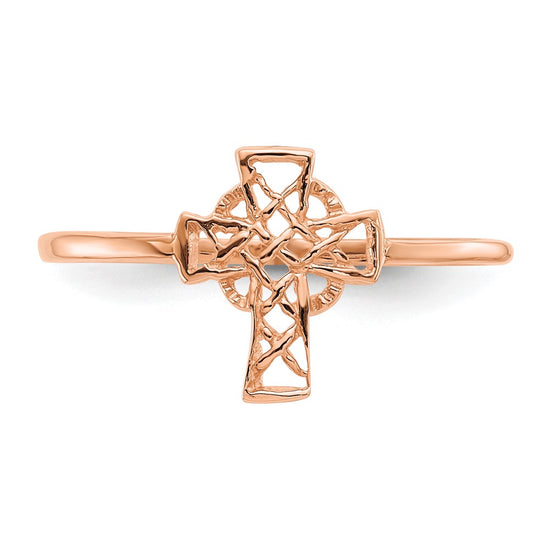 14k Rose Gold Polished Celtic Knot Cross Ring