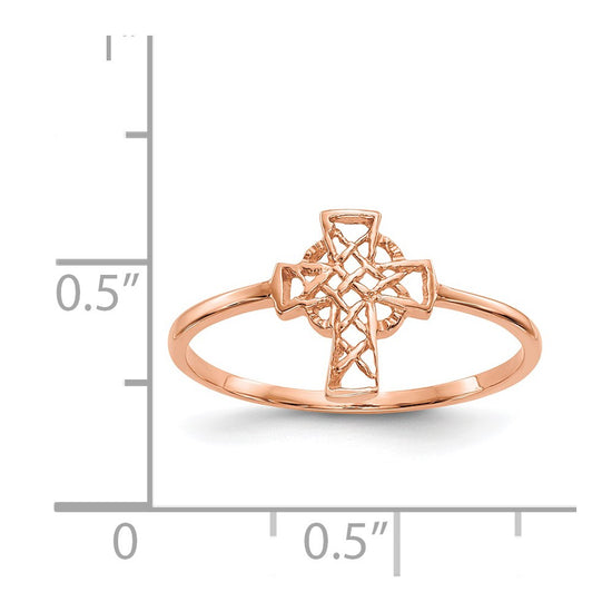 14k Rose Gold Polished Celtic Knot Cross Ring