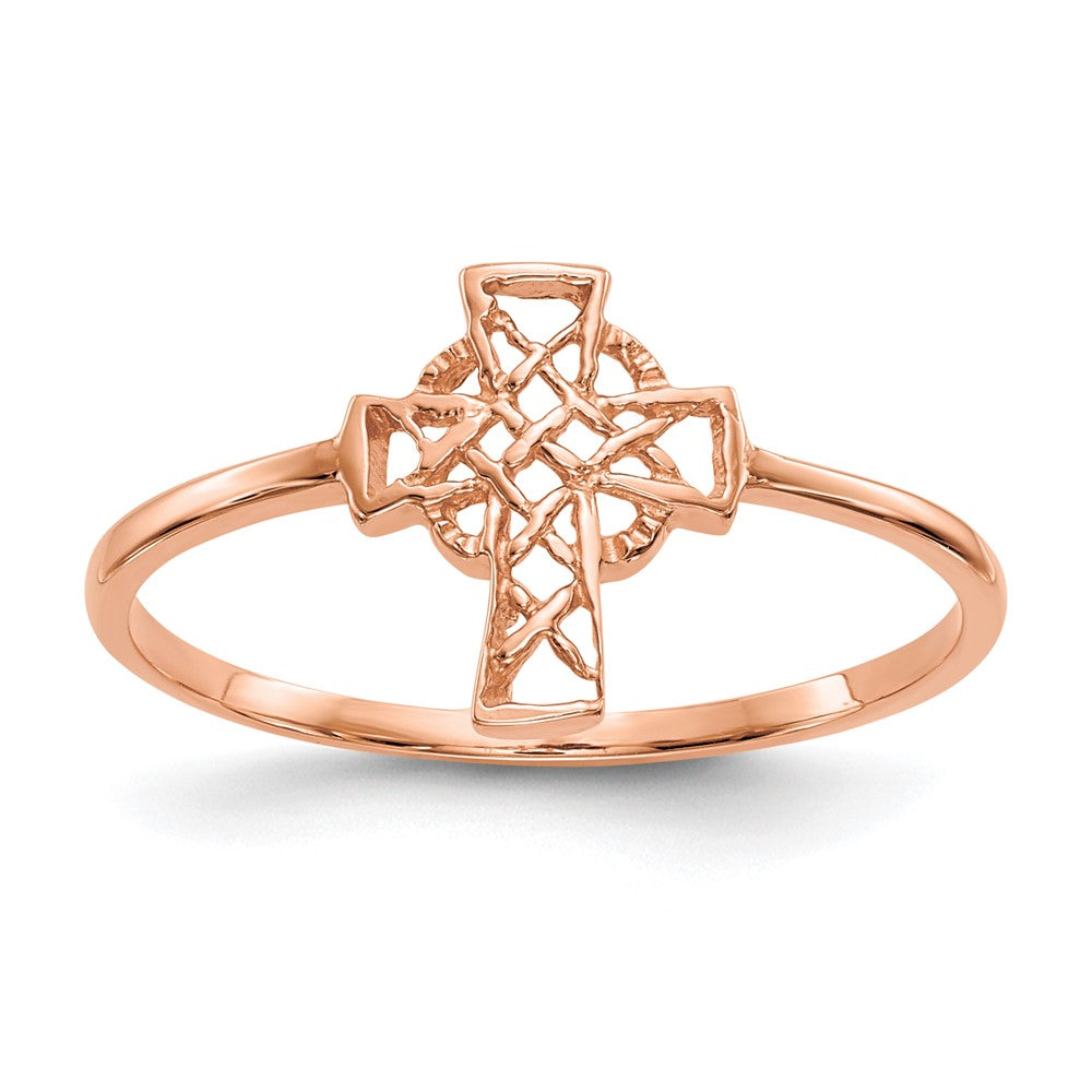 14k Rose Gold Polished Celtic Knot Cross Ring