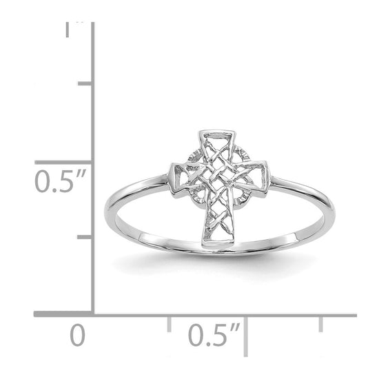 14k White Gold Polished Celtic Knot Cross Ring