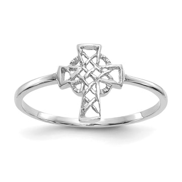 14k White Gold Polished Celtic Knot Cross Ring