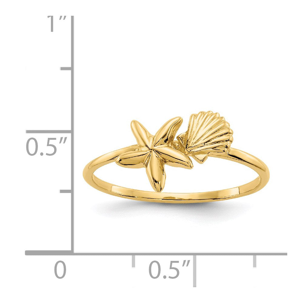 14k Polished Shell and Starfish Ring