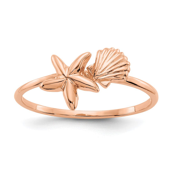 14k Rose Gold Polished Shell and Starfish Ring