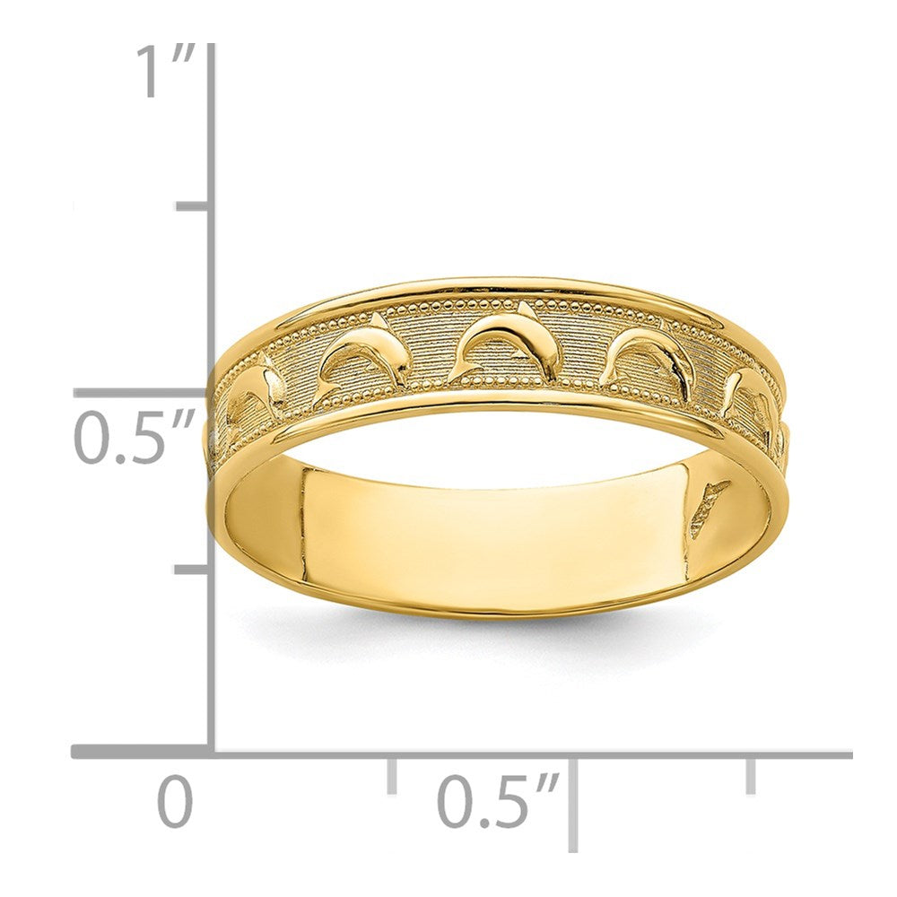 14K Polished and Textured Dolphin Engraved Size 8 Thumb Ring