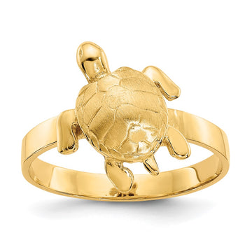 14K Polished and Textured Sea Turtle Ring