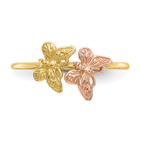 14k Two-Tone Polished Two Butterflies Ring