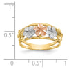14k Two-tone with White Rhodium Satin and Polished Diamond-cut Plumeria Flowers Ring