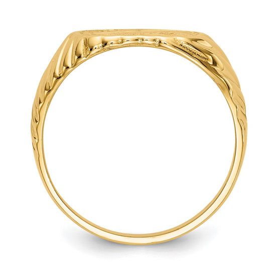 14K Gold Polished Baby Rectangle Signet w/Stripes Ring