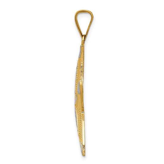 14k and White Rhodium Diamond-cut Polished Starfish Pendant