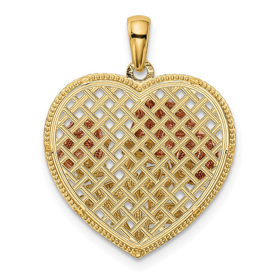 14K Two-tone Polished Flowers in Heart Pendant