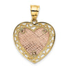 14K Two-tone Polished Engravable Lace Frame Heart Pendant