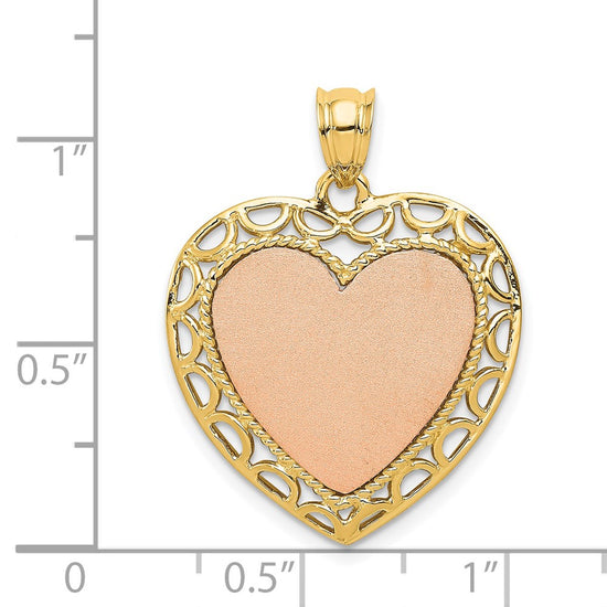 14K Two-tone Polished Engravable Lace Frame Heart Pendant