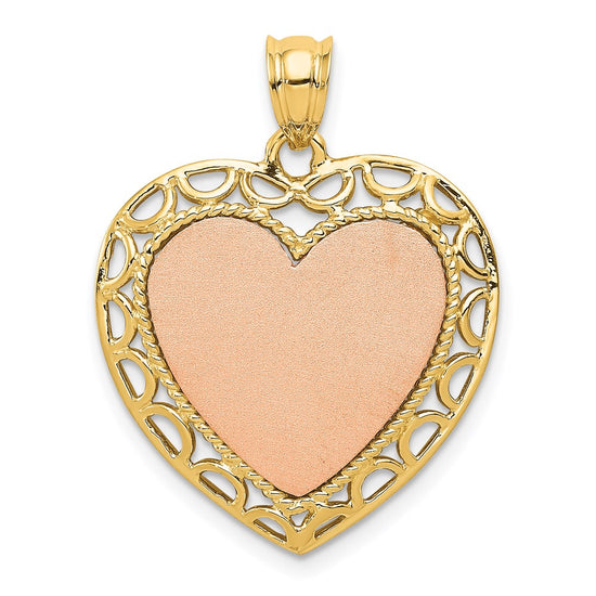 14K Two-tone Polished Engravable Lace Frame Heart Pendant
