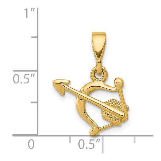 14k Gold Polished Bow and Arrow Pendant