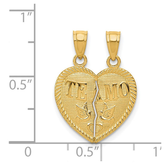 14k Two-piece Break-Apart Diamond-cut TE AMO Heart Pendants